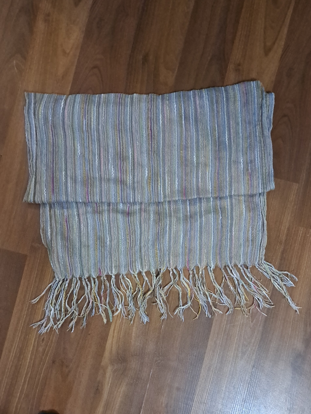 Handwoven Multicolor Stripe Scarf with Fringe